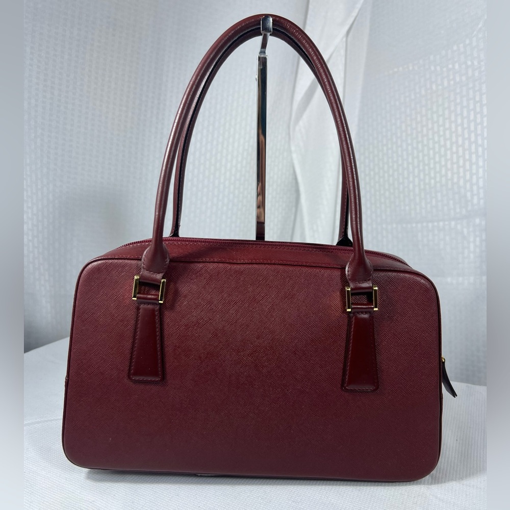 Burberry London Burgundy Saffiano Leather Satchel Re-Lined Authentic - Picture 2 of 16